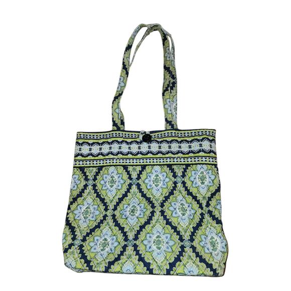 Vera Bradley Cambridge Paisley Quilted Cotton Large Tote Shoulder Bag Blue Green - Picture 1 of 7